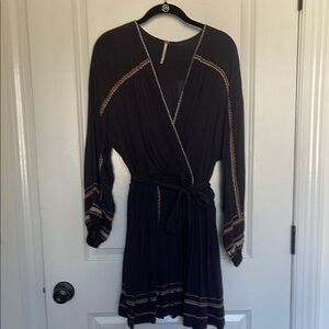 Chic Black Wrap Dress with Tan Accents